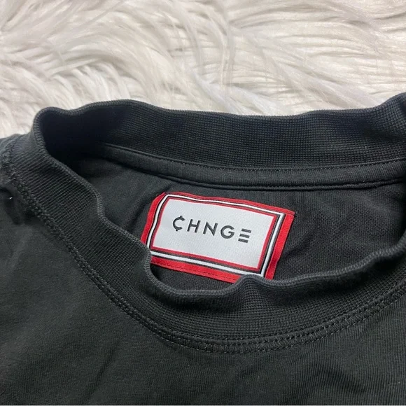 CHNGE organic cotton embroidered- Black Long Sleeve Top with White Text - Picture 3 of 7